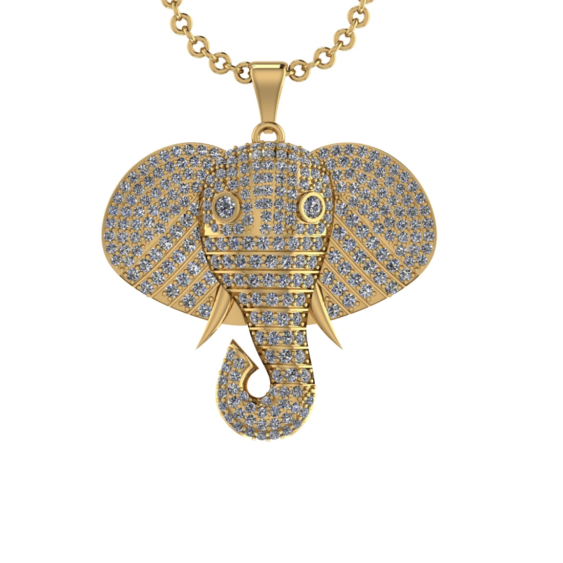 5.50 Ctw SI2/I1 Diamond 14k Yellow Gold Animal theme Elephant Pendant Neckl: Total Diamond Weight : 5.50 Ctw (Round cut) Center Diamond Color :- J-K Center Clarity : SI2/I1 Stone Setting : Prong Metal Weight : Approx 9.70 Gram 14k Yellow Gold Animal theme Elephant Pendant Neck