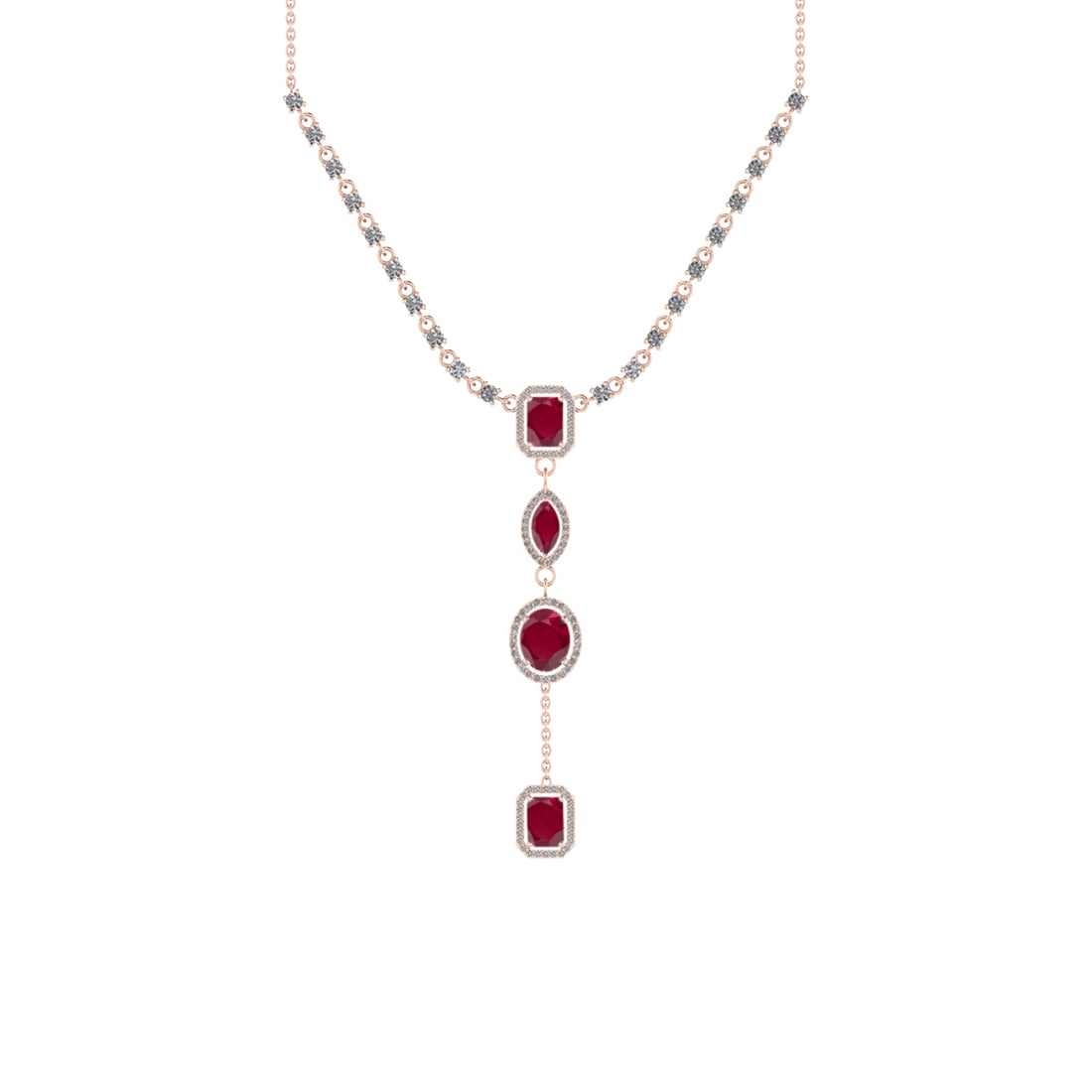 5.65 CtwSI2/I1 Ruby and Diamond 14K Rose Gold Pendant Necklace: Center stone Weight :-: 3.75 Ctw ( Round,Emerald,Marquise,Oval Cut) Color :- Ruby Center Stone Setting : Prong Side Diamond Weight Of Ctw 1.90 Ctw Color : J-K Clarity :SI2/I1 Stone Setting : Prong Met