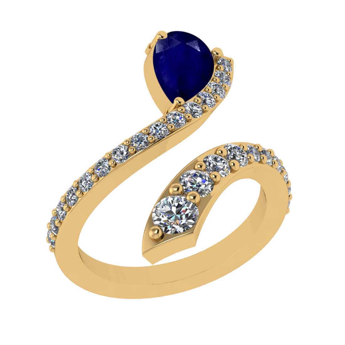 1.51 Ctw SI2/I1 Blue Sapphire and Diamond 14K Yellow Gold Engagement Halo R: Center Stone Weight : 0.50 Ctw ( Pear Cut) Center stone Color :-Blue Sapphire Setting : Prong Side Weight Of Ctw 1.01 Ctw Color : J-K Clarity : SI2/I1 Stone Setting : Prong Metal Weight : Approx 4.80 
