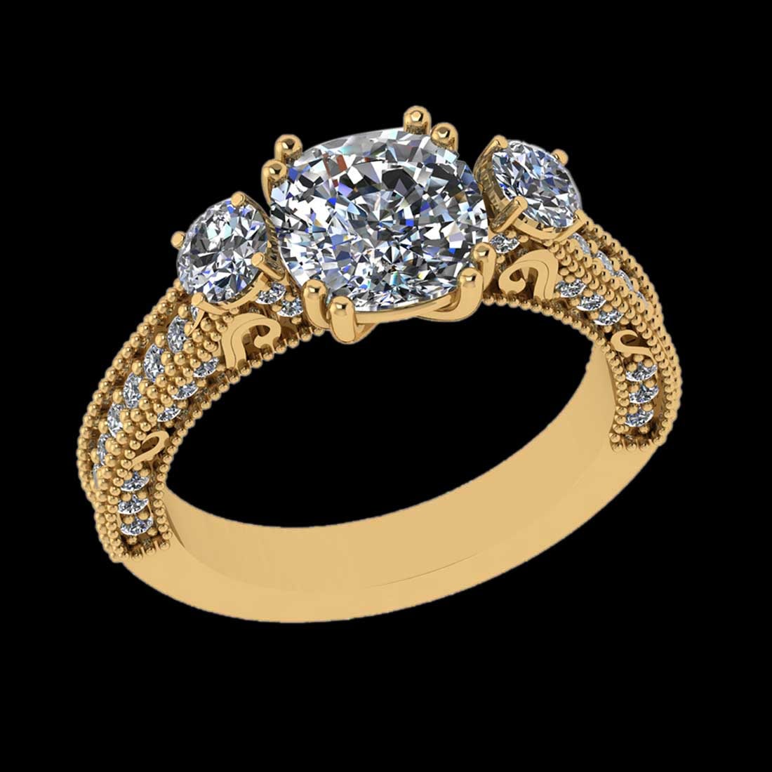 2.98 Ctw SI2/I1 Diamond 18K Yellow Gold Engagement Ring: Center Diamond Weight : 2.00 Ctw ( 1pec Cushion Cut) Center Diamond Color :-G-H Setting : Prong Side Weight Of Ctw 0.98 Ctw Color : G-H Clarity : SI2/I1 Stone Setting : Prong Metal Weight : Approx