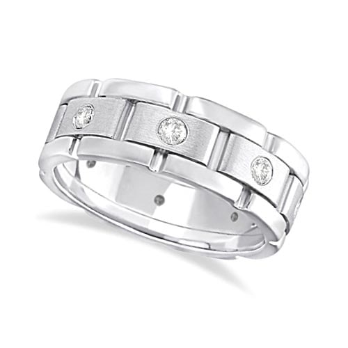 Mens Wide Band Diamond Eternity Wedding Ring 14kt White Gold 0.40ctw: CENTER STONE; Diamond CENTER STONE CLARITY; VS2 CENTER STONE COLOR; J-K CENTER STONE SETTING; Burnish SIDE STONE CLARITY; SIDE STONE COLOR; SIDE STONE SETTING; ctw OF SIDE STONE: SIDE STONE QUALITY;