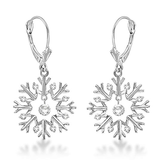 Snowflake Shaped Dangle Drop Diamond Earrings 14K White Gold 0.30ctw: CENTER STONE; Diamond CENTER STONE CLARITY; SI CENTER STONE COLOR; J-K CENTER STONE SETTING; Drilled SIDE STONE CLARITY; SI SIDE STONE COLOR; J-K SIDE STONE SETTING; Tension ctw OF SIDE STONE: SIDE