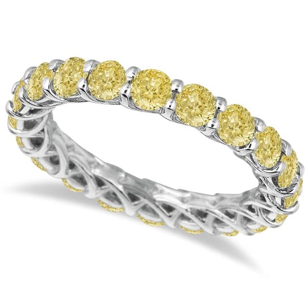 Fancy Yellow Canary Diamond Eternity Ring Band 14k White Gold 3.50ctw: CENTER STONE; Diamond CENTER STONE CLARITY; SI CENTER STONE COLOR; Yellow CENTER STONE SETTING; Prong SIDE STONE CLARITY; SIDE STONE COLOR; SIDE STONE SETTING; ctw OF SIDE STONE: SIDE STONE QUALITY; #