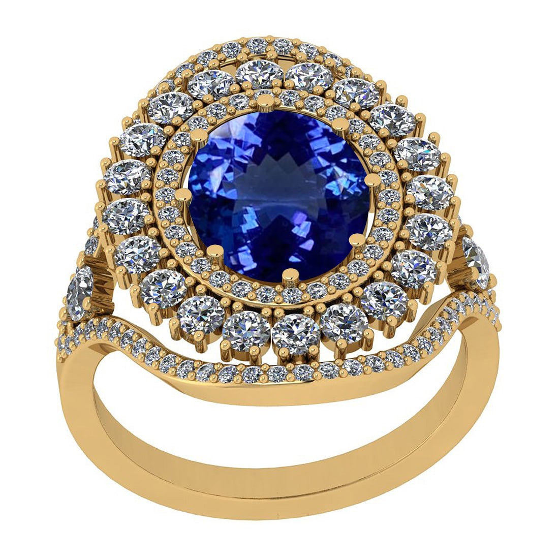 Certified 4.08 Ctw VS/SI1 Tanzanite And Diamond 14K Yellow Gold Victorian S: Center Stone Approx Weight: 3.47 Ctw (Oval Cut) Center Stone Color: Tanzanite Center Stone Setting: Prong Side Stone 0.61 Ctw Side Stone Color: J-K Stone Clarity: VS/SI1 Stone Setting: Prong Metal App