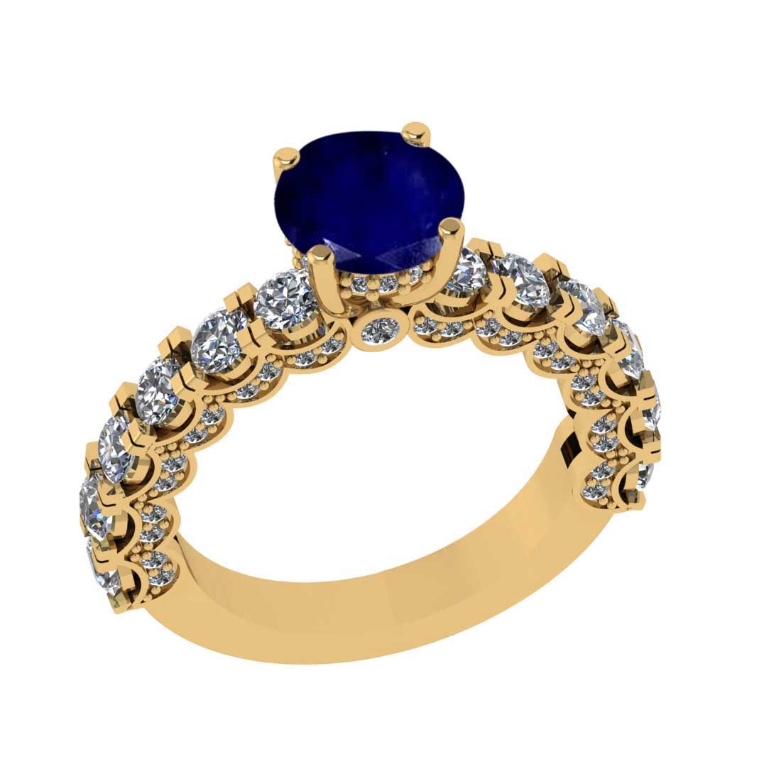 2.03 Ctw SI2/I1 Blue Sapphire and Diamond 14K Yellow Gold Engagement Ring: Center Stone Weight : 1.50 Ctw ( Round Cut) Center Stone Color :-Blue Sapphire Setting : Prong Side Diamond Weight Of Ctw 1.53 Ctw Color : J-K Clarity : SI2/I1 Stone Setting : Prong Metal Weight : App