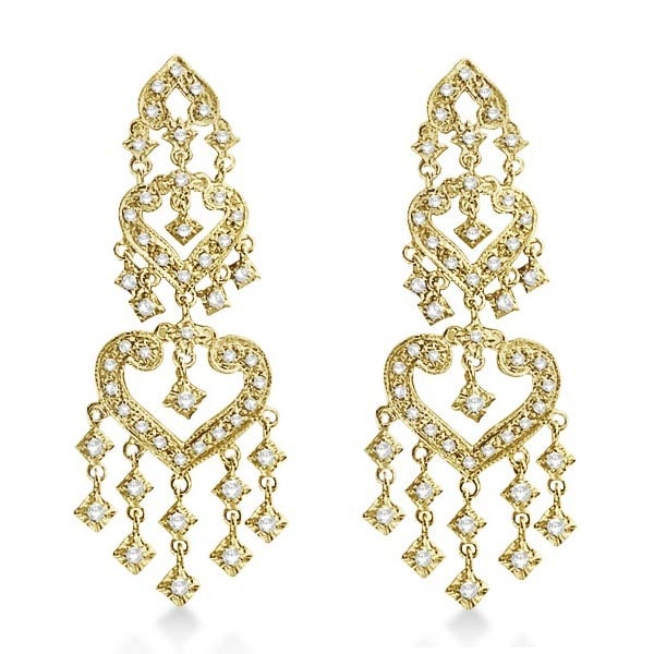 Diamond Chandelier Earrings in 14k Yellow Gold 1.01ctw: CENTER STONE; Diamond CENTER STONE CLARITY; SI CENTER STONE COLOR; J-K CENTER STONE SETTING; Prong SIDE STONE CLARITY; SIDE STONE COLOR; SIDE STONE SETTING; ctw OF SIDE STONE: SIDE STONE QUALITY; #PAP