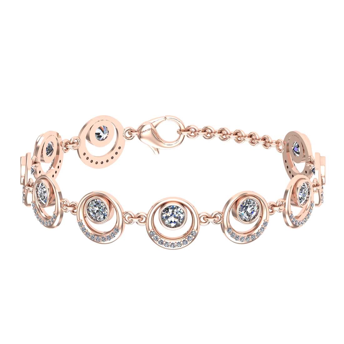 5.72 Ctw VS/SI1 Diamond Style Bezel&Prong Set 14K Rose Gold Tennis Bracelet: Center Stone Weight ; 5.00 Ctw ( Round Cut) Side Diamond Weight of ctw : 0.72 Ctw Color : White G-H Diamond Stone Clarity : VS/SI1 Stone Setting : Bezel&Prong Metal Weight : Approx 8.90 Gram 14K Rose 