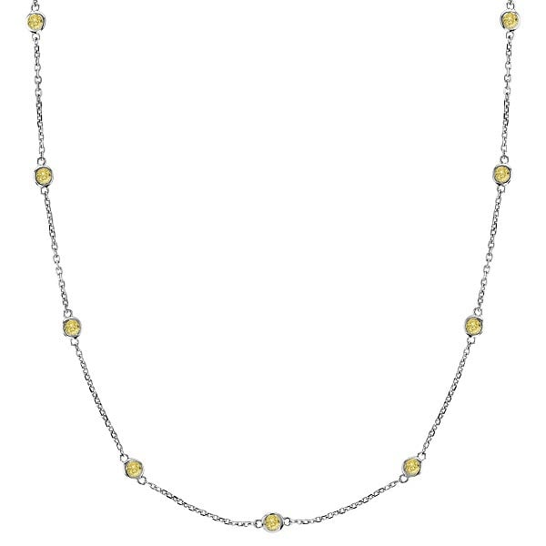 Fancy Yellow Canary Station Necklace 14k White Gold 3.00ctw: CENTER STONE; Diamond CENTER STONE CLARITY; SI CENTER STONE COLOR; Fancy Yellow CENTER STONE SETTING; Bezel SIDE STONE CLARITY; SIDE STONE COLOR; SIDE STONE SETTING; ctw OF SIDE STONE: SIDE STONE QUAL