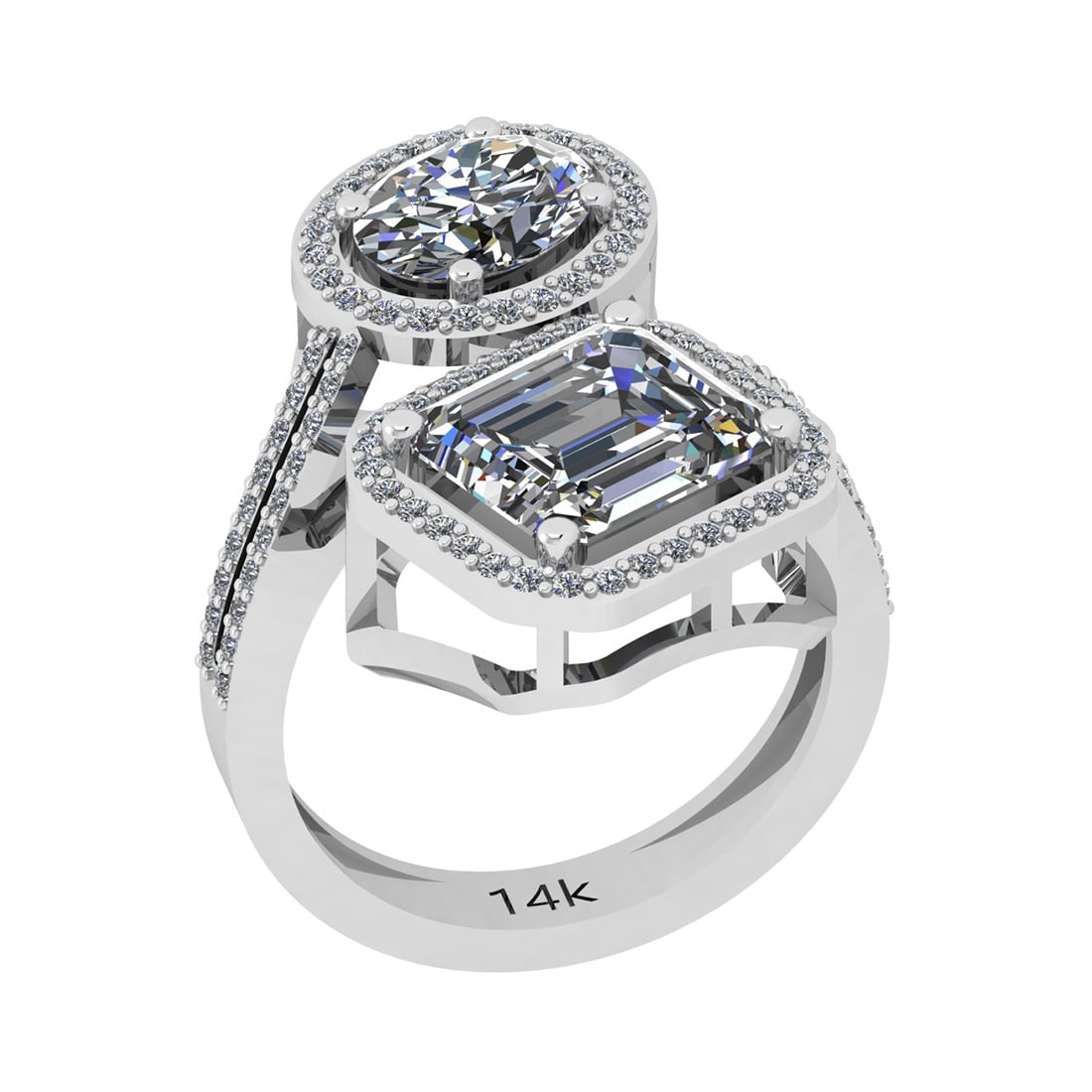 3.97 Ctw VS/SI1 Diamond 14K White Gold Engagement Ring: Center Weight : 3.50 Ctw (Oval& Emerald) Center Diamond Color : G-H Center Stone Setting : Prong Center Stone Clarity : VS/SI1 Side Stone Weight Of Ctw 0.47 Ctw Side Stone Color : G-H Stone Clarity : 