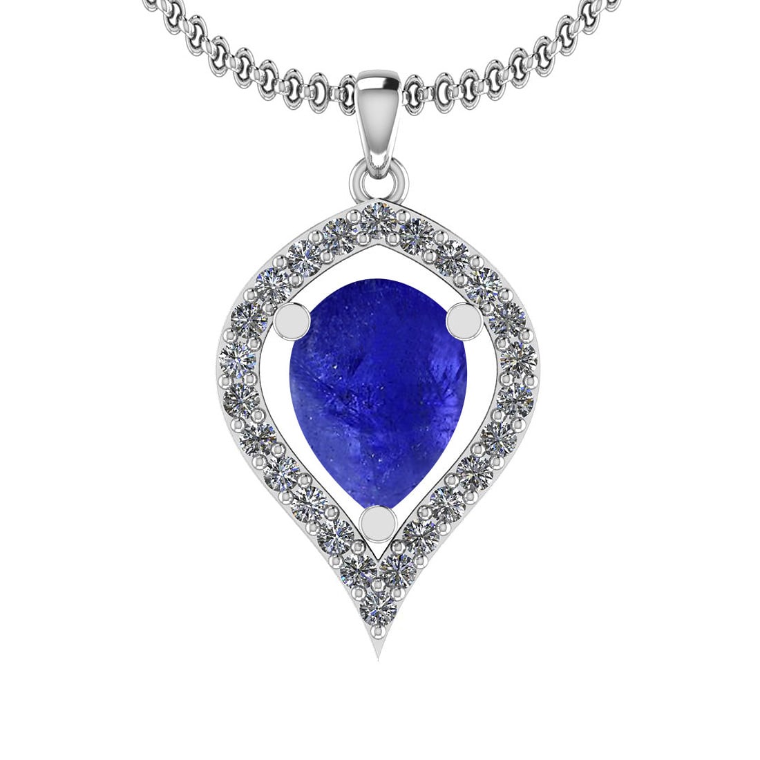 Certified 6.64 Ctw Tanzanite and Diamond I1/I2 14K White Gold Victorian Sty: Color Stone Approx Weight: 5.95 Ctw (1 pcs Pear Cabochon) Center Stone Color: Tanzanite Center Stone Setting: Prong Side Stone Approx Weight: 0.69 Ctw Side Stone Color: J-K Stone Clarity: I1/I2 Stone 