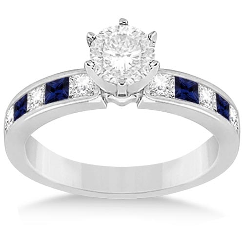 Channel Blue Sapphire and Diamond Engagement Ring 14k White Gold 1.60ctw: CENTER STONE; DIAMOND (1.00 CTW) CENTER STONE CLARITY; SI1-SI2 CENTER STONE COLOR; J-K CENTER STONE SETTING; SIDE STONE CLARITY; Eye Clean,SI1-SI2 SIDE STONE COLOR; Blue,J-K SIDE STONE SETTING; Channe