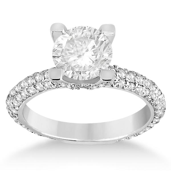 Eternity Pave Set Trio Diamond Engagement Ring 14K White Gold 1.88ctw: CENTER STONE; DIAMOND (1.00 CTW) CENTER STONE CLARITY; SI1-SI2 CENTER STONE COLOR; J-K CENTER STONE SETTING; SIDE STONE CLARITY; SI1-SI2 SIDE STONE COLOR; J-K SIDE STONE SETTING; Pave ctw OF SIDE