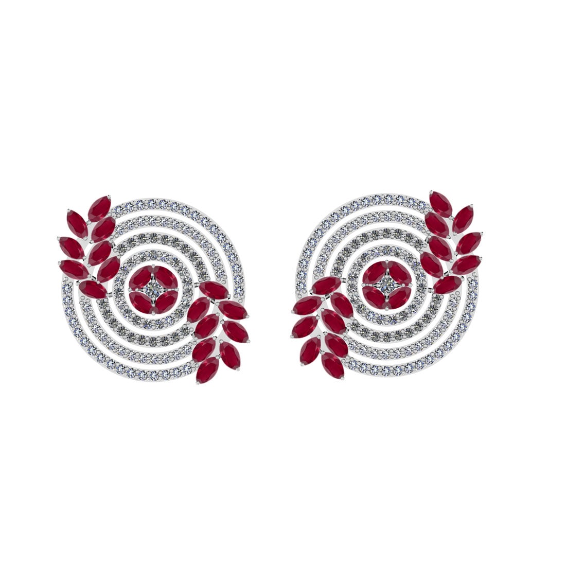 5.60 Ctw SI2/I1 Ruby And Diamond 14K White Gold Earrings: Center Stone Weight : 4.00 Ctw ( Marquise Cut ) Center Stone Color : Ruby Center Stone Setting : Prong Side Stone Weight Of Ctw 1.60 Ctw Side Stone Color : White J-K Diamond Stone Clarity : SI2/I1