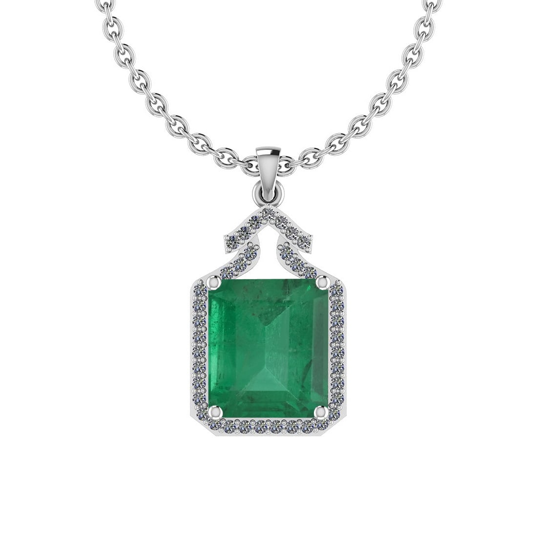 Certified 5.19 Ctw Emerald and Diamond I2/I3 14K White Gold Victorian Style: Color Stone Approx Weight: 4.95 Ctw (1 pcs Emerald Octo) Center Stone Color: Emerald Center Stone Setting: Prong Side Stone Approx Weight: 0.24 Ctw Side Stone Color: J-K Stone Clarity: I2/I3 Stone Set