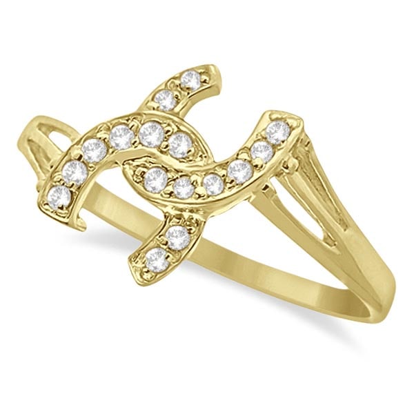 Double Horseshoe Diamond Ring in 14K Yellow Gold 0.10ctw: CENTER STONE; Diamond CENTER STONE CLARITY; SI CENTER STONE COLOR; J-K CENTER STONE SETTING; Pave SIDE STONE CLARITY; SIDE STONE COLOR; SIDE STONE SETTING; ctw OF SIDE STONE: SIDE STONE QUALITY; #PAPP