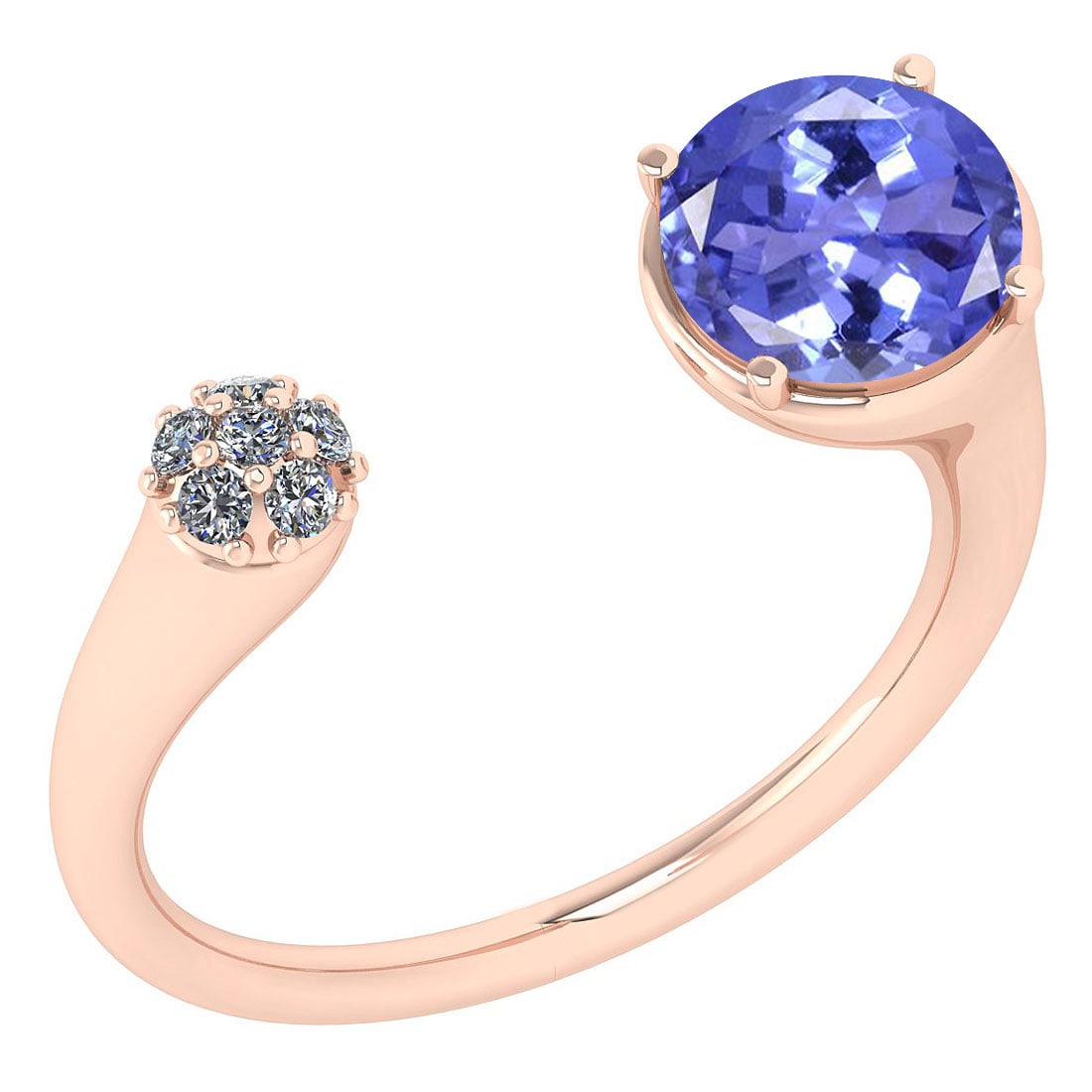 Certified 1.33 Ctw Tanzanite And Diamond Ladies Fashion Halo Ring 14K Rose: Center Stone Weight ; 1.25 Ctw (1 Pcs Round) Center Stone Color: Tanzanite Center Stone Setting ; Prong Side Stone (6 Pcs Round Cut Diamond) 0.08 ctw Side Stone Color: White G-H Diamond Side Stone Set