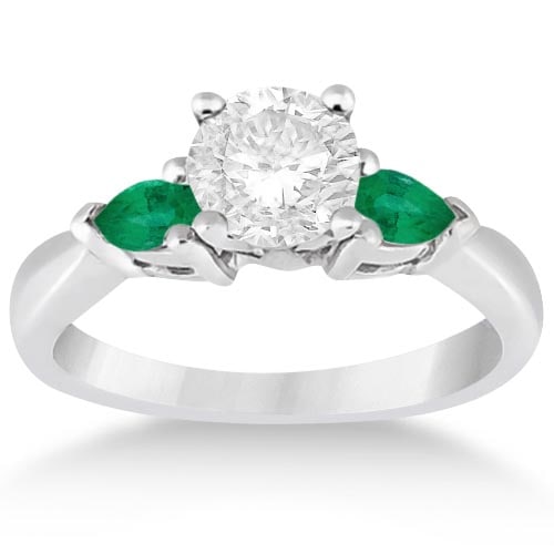 Pear Cut Three Stone Emerald Engagement Ring 14k White Gold 1.50ctw: CENTER STONE; DIAMOND (1.00 CTW) CENTER STONE CLARITY; SI1-SI2 CENTER STONE COLOR; J-K CENTER STONE SETTING; SIDE STONE CLARITY; SIDE STONE COLOR; Green SIDE STONE SETTING; Prong ctw OF SIDE STONE: 0.
