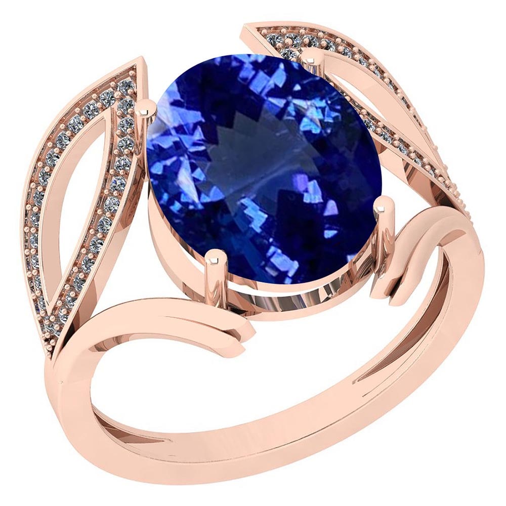 Certified 5.46 Ctw VS/SI1 Tanzanite and Diamond 14K Rose Gold Vintage Style: Color Stone Approx Weight: 5.33 Ctw (1 pcs Oval) Center Stone Color: Tanzanite Center Stone Setting: Prong Side Stone Approx Weight: 0.13 Ctw Side Stone Color: G-H Stone Clarity: VS/SI1 Stone Setting: