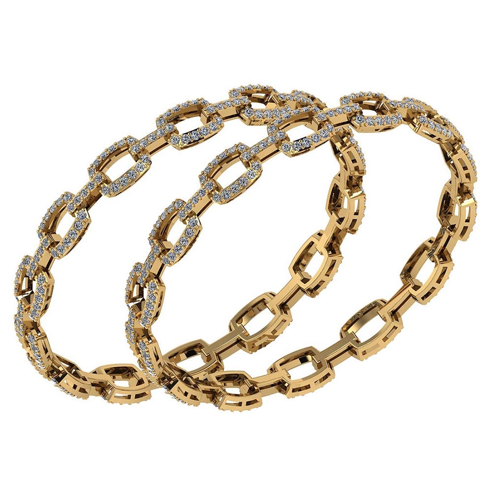Certified 8.00 Ctw Diamond VS/SI1 Bangles 14K Yellow Gold Made In USA: Center Stone Approx Weight: 8.00 Ctw (476 Pcs Round) Center Stone Color: White G-H Diamond Stone Clarity: VS/SI1 Stone Setting: Prong Metal Approx Weight: 32.20 Gram Bangles Size: 57 mm 224 Inches 14K