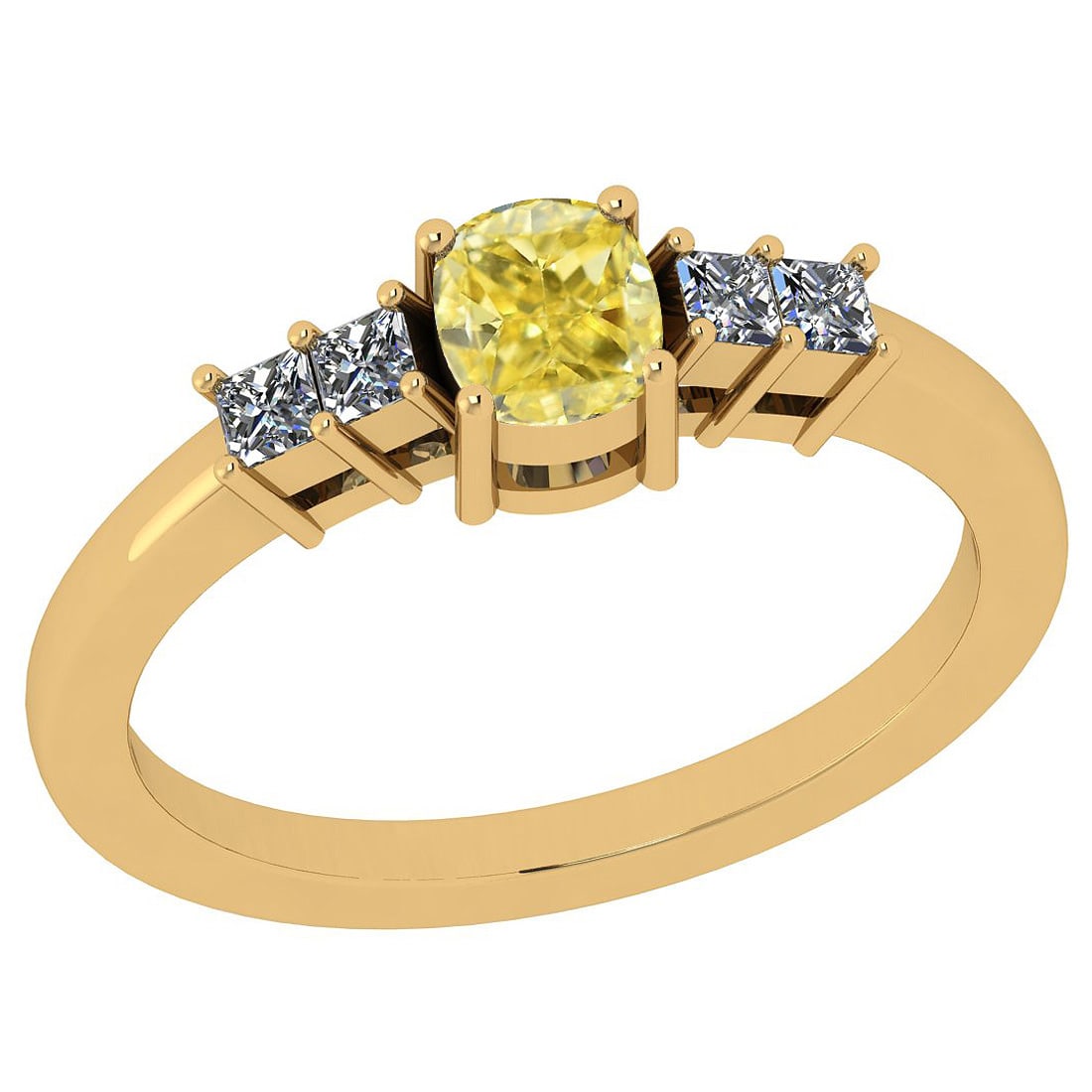 Certified 0.77 Ct GIA Certified Natural Fancy Yellow Diamond And White Diam: Center Stone Approx Weight: 0.53 Ctw (1psc Cushion Cut) GIA Certified Center Stone Color: Natural Fancy Yellow Diamond Center Stone Clarity: I2/I2 Stone Setting: Prong Side Stone Approx Weight: 0.24