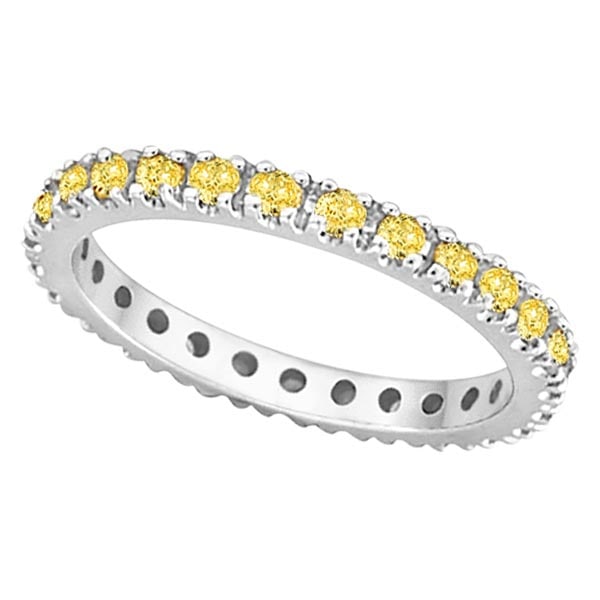 Fancy Yellow Canary Diamond Eternity Ring Band 14K White Gold 0.51ctw: CENTER STONE; Diamond CENTER STONE CLARITY; SI CENTER STONE COLOR; Yellow CENTER STONE SETTING; Prong SIDE STONE CLARITY; SIDE STONE COLOR; SIDE STONE SETTING; ctw OF SIDE STONE: SIDE STONE QUALITY; #