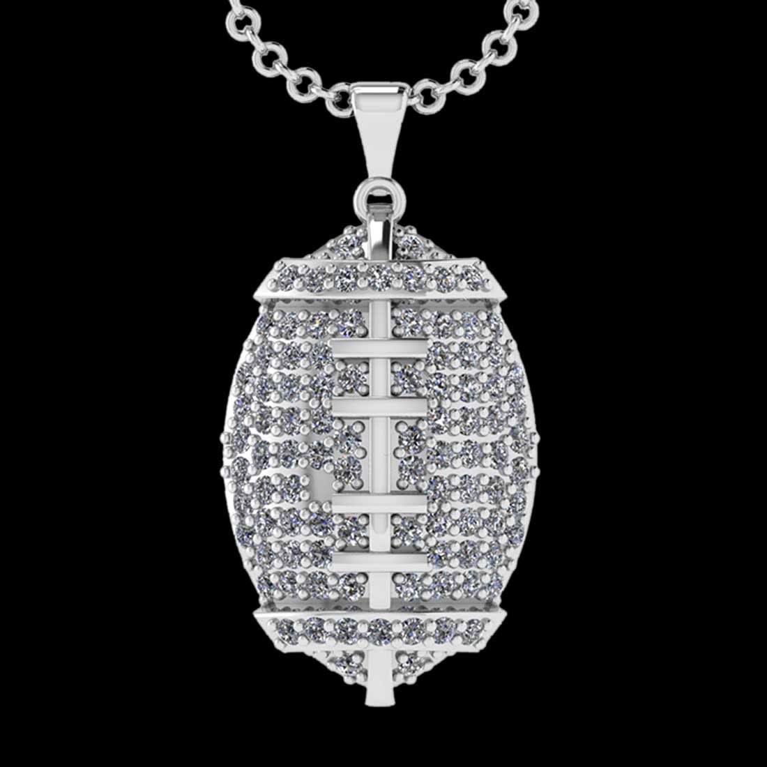 2.37 Ctw SI2/I1 Diamond 18K White Gold Football Pendant Necklace: Total Diamond Weight : 2.37 Ctw (Round cut) Center Diamond Color :- G-H Center Clarity : SI2/I1 Stone Setting : Prong Metal Weight : Approx 11.90 Gram 18K White Gold Football Pendant Necklace #PAPPS27