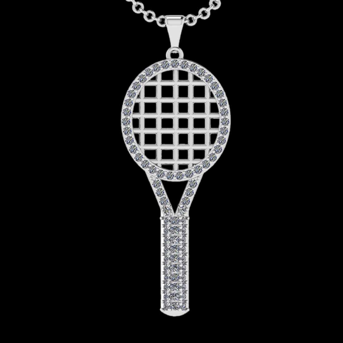 1.03 Ctw SI2/I1 Diamond 18K White Gold Tennis Racket Pendant Necklace: Total Diamond Weight : 1.03 Ctw (Round cut) Center Diamond Color :- G-H Center Clarity : SI2/I1 Stone Setting : Prong Metal Weight : Approx 7.80 Gram 18K White Gold Tennis Racket Pendant Necklace #PAP