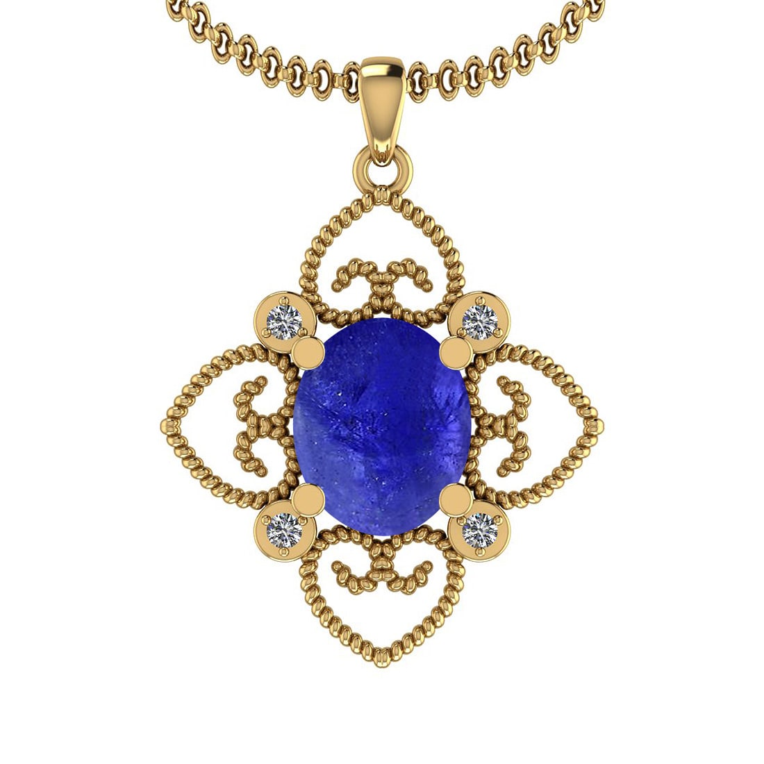 Certified 4.55 Ctw Tanzanite and Diamond I1/I2 14K Yellow Gold Victorian St: Color Stone Approx Weight: 4.45 Ctw (1 pcs Oval Cabochon) Center Stone Color: Tanzanite Center Stone Setting: Prong Side Stone Approx Weight: 0.10 Ctw Side Stone Color: J-K Stone Clarity: I1/I2 Stone 