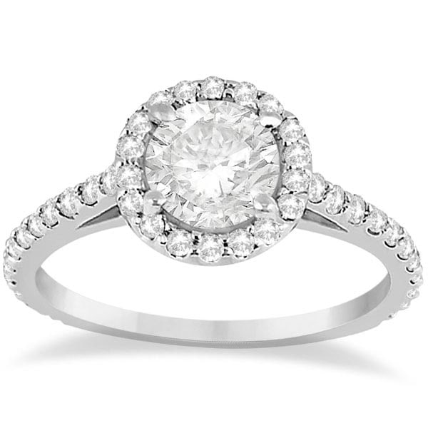 Halo Diamond Cathedral Engagement Ring Setting 14k White Gold 1.64ctw: CENTER STONE; DIAMOND (1.00 CTW) CENTER STONE CLARITY; SI1-SI2 CENTER STONE COLOR; J-K CENTER STONE SETTING; SIDE STONE CLARITY; SI1-SI2 SIDE STONE COLOR; J-K SIDE STONE SETTING; Prong ctw OF SIDE STO