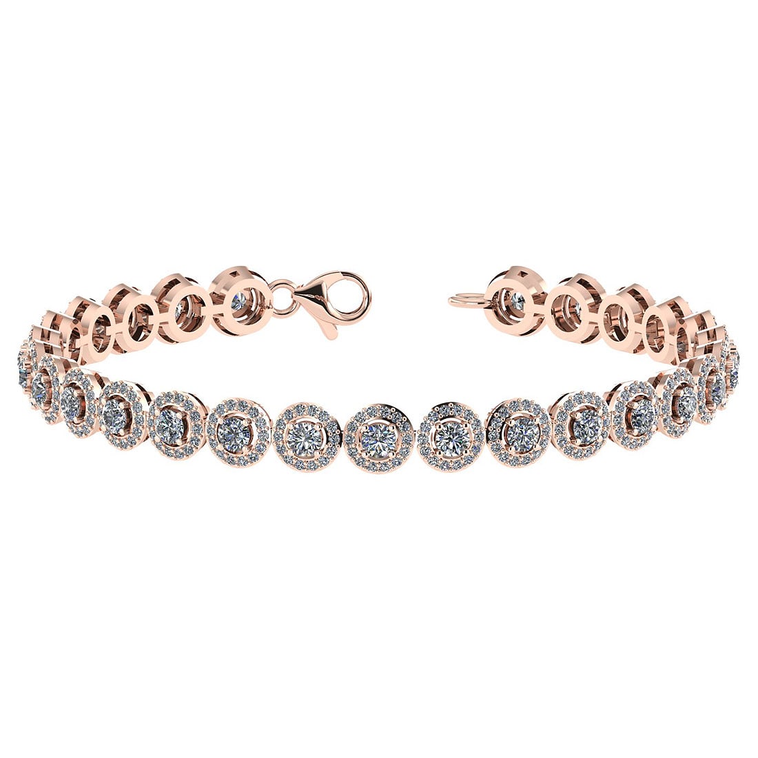 4.59 Ctw SI2/I1 Diamond Style Prong Set 18K Rose Gold Tennis Bracelet: Center Stone Weight ; 2.70 Ctw ( Round Cut) Side Stone Weight : 1.89 Ctw ( Round Cut ) Diamond Stone Color : White J-KDiamond Stone Clarity : SI2/I1 Stone Setting : Prong Metal Weight : Approx 11.90 G
