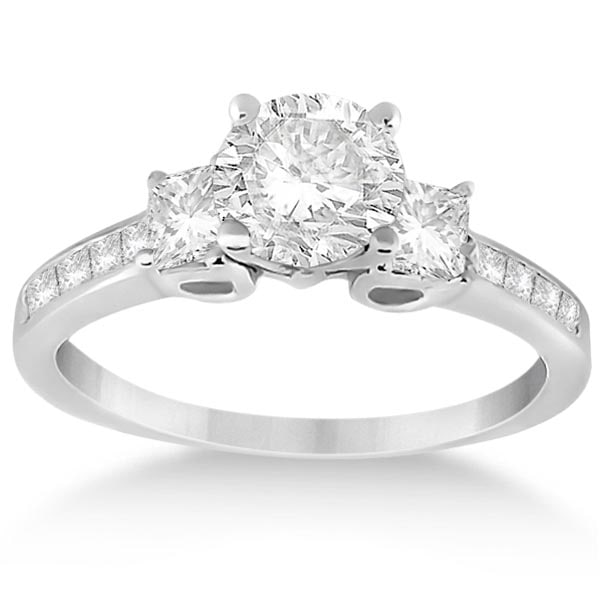 Three-Stone Princess Cut Diamond Engagement Ring 14k White Gold 1.64ctw: CENTER STONE; DIAMOND 1.00 CTW CENTER STONE CLARITY; SI1-SI2 CENTER STONE COLOR; J-K CENTER STONE SETTING; SIDE STONE CLARITY; VS,VS SIDE STONE COLOR; G,G SIDE STONE SETTING; Prong,Channel ctw OF SIDE