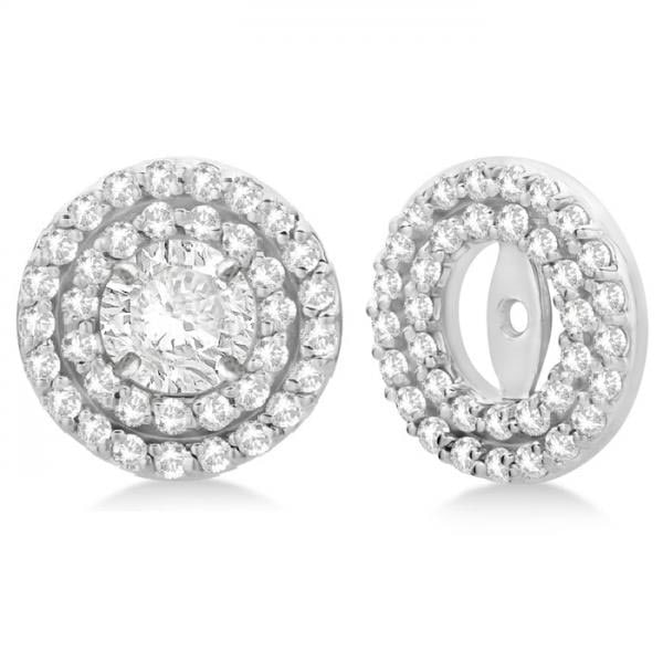 Double Halo Diamond Earring Jackets for 9mm Studs 14k White Gold 0.85ctw: CENTER STONE; Diamond CENTER STONE CLARITY; SI1-SI2 CENTER STONE COLOR; J-K CENTER STONE SETTING; Pave SIDE STONE CLARITY; SIDE STONE COLOR; SIDE STONE SETTING; ctw OF SIDE STONE: SIDE STONE QUALITY; 