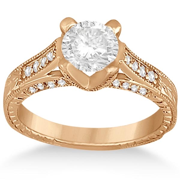Antique style Style Diamond Engagement Ring Setting 14k Rose Gold 1.40ctw: CENTER STONE; DIAMOND (1.00 CTW) CENTER STONE CLARITY; SI1-SI2 CENTER STONE COLOR; J-K CENTER STONE SETTING; SIDE STONE CLARITY; SI1-SI2 SIDE STONE COLOR; J-K SIDE STONE SETTING; Pave ctw OF SIDE STON