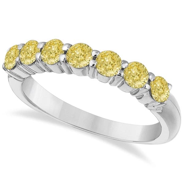 Seven-Stone Fancy Yellow Diamond Ring Band 14k White Gold 1.00ctw: CENTER STONE; Diamond CENTER STONE CLARITY; SI CENTER STONE COLOR; Yellow CENTER STONE SETTING; Prong SIDE STONE CLARITY; SIDE STONE COLOR; SIDE STONE SETTING; ctw OF SIDE STONE: SIDE STONE QUALITY;