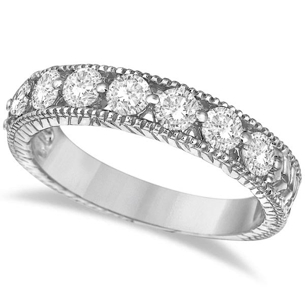 Antique style Scrollwork Diamond Wedding Ring Band 14k White Gold 1.04ctw: CENTER STONE; Diamond CENTER STONE CLARITY; SI CENTER STONE COLOR; J-K CENTER STONE SETTING; Prong SIDE STONE CLARITY; SIDE STONE COLOR; SIDE STONE SETTING; ctw OF SIDE STONE: SIDE STONE QUALITY; #PAP