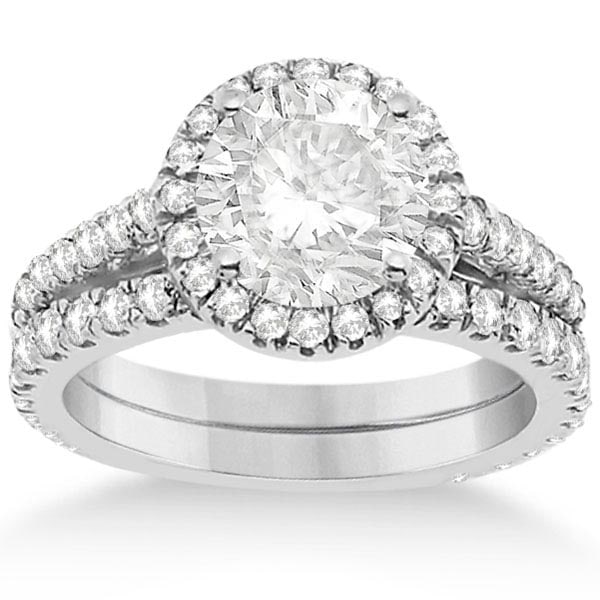 Diamond Bridal Halo Engagement Ring and Wedding Band 14K White Gold 2.30ctw: CENTER STONE; Diamond (1.00 CTW) CENTER STONE CLARITY; SI1-SI2 CENTER STONE COLOR; J-K CENTER STONE SETTING; SIDE STONE CLARITY; SIDE STONE COLOR; SIDE STONE SETTING; 1.30 ctw OF SIDE STONE: SIDE STON