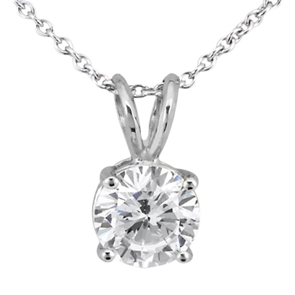 0.50ct. Round Diamond Solitaire Pendant in 18k White Gold (H, VS2): METAL TYPE: 18k White Gold ;TOTAL CARAT WEIGHT: 0.5 ;NAME OF CENTER STONE: Diamond ;CENTER STONE SHAPE: Round ;CENTER STONE CLARITY: VS2 ;CENTER STONE COLOR: H ;CENTER STONE SETTING: Prong ;CENTER STO