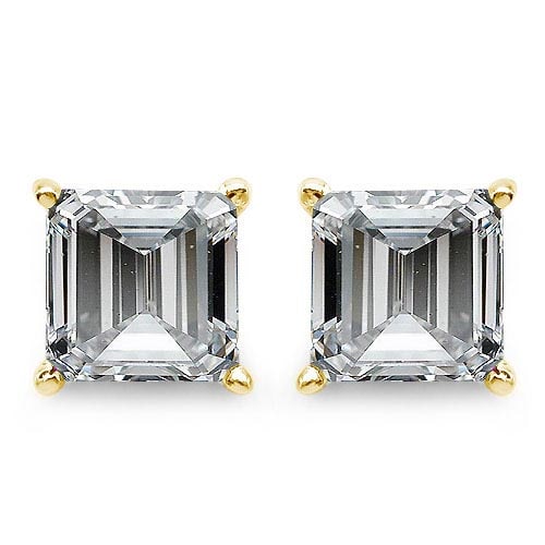 Certified .50 CTW Radient Diamond 14K Yellow Gold Earring