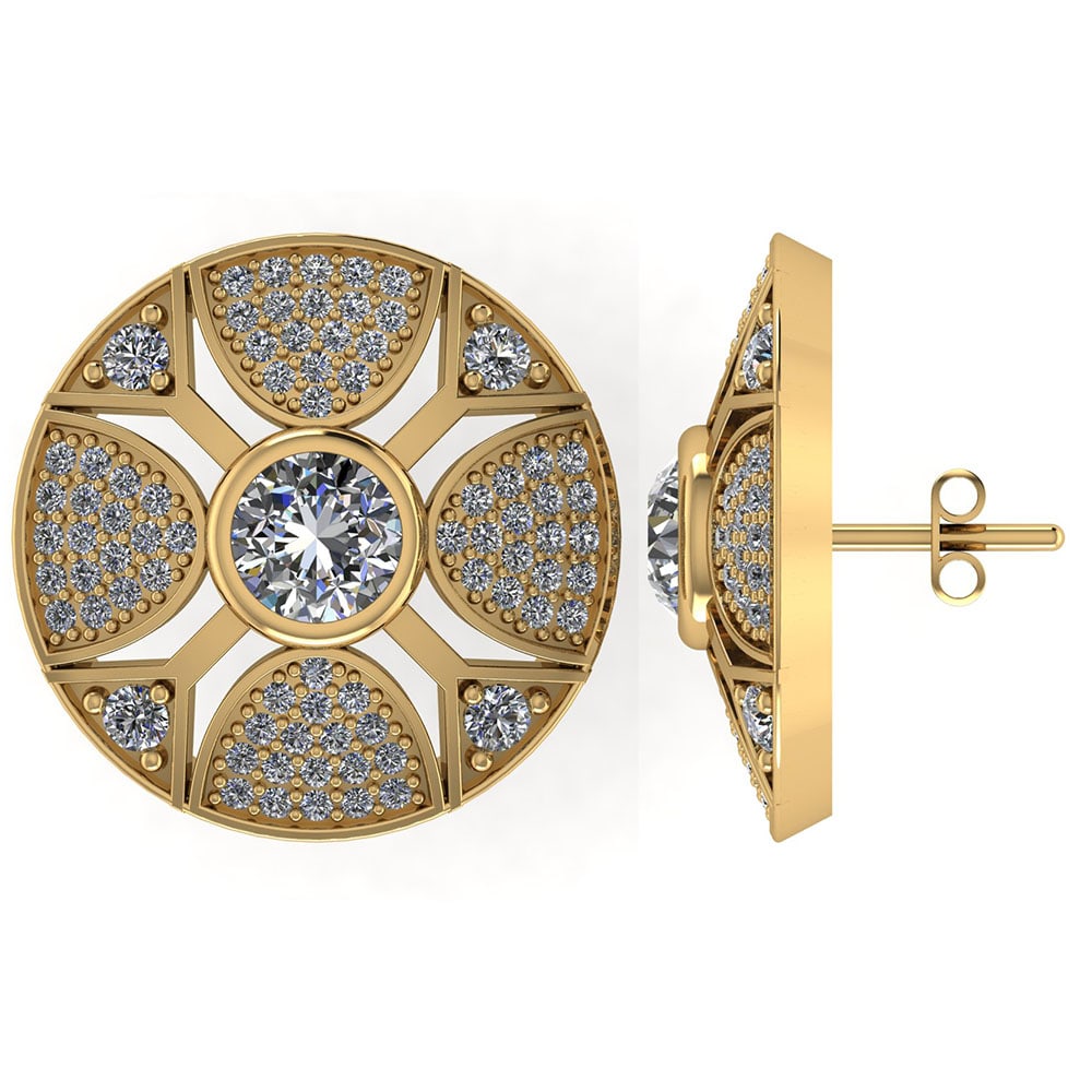 VS/SI1 Certified 1.35 CTW Round Diamond 14K Yellow Gold Earring: Center Stone .35 CTW 2 Round Diamond LAB GROWN Center Stone Clarity:VS/SI1 Center Stone Color : White Diamond Stone Setting ;Prong Side Stone Clarity;VS/SI1 Side Stone Color ;White Diamond G-H Side St