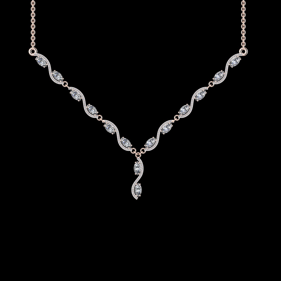 14.72 Ctw SI2/I1 Diamond 14K Rose Gold Pendant Necklace: Center Diamond Weight : 14.00 Ctw ( Marquise Cut ) Center Diamond Color : J-K Clarity : SI2/I1 Stone Setting : Prong Side Diamond Weight Of Ctw 0.72 Ctw Side Stone Color : J-K Stone Clarity : SI2/I1 S
