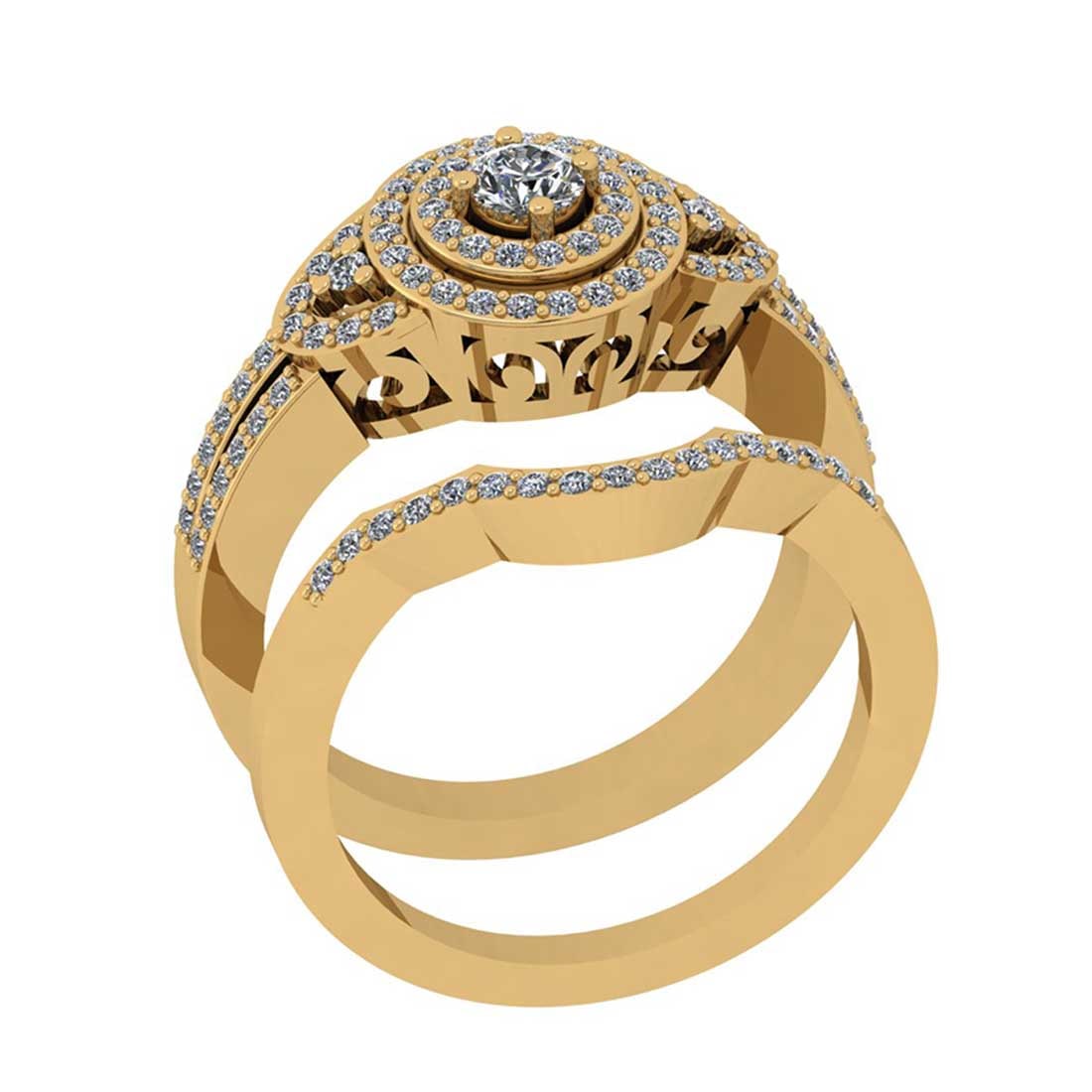 0.70 Ctw SI2/I1 Diamond Style 14K Yellow Gold Engagement set Ring