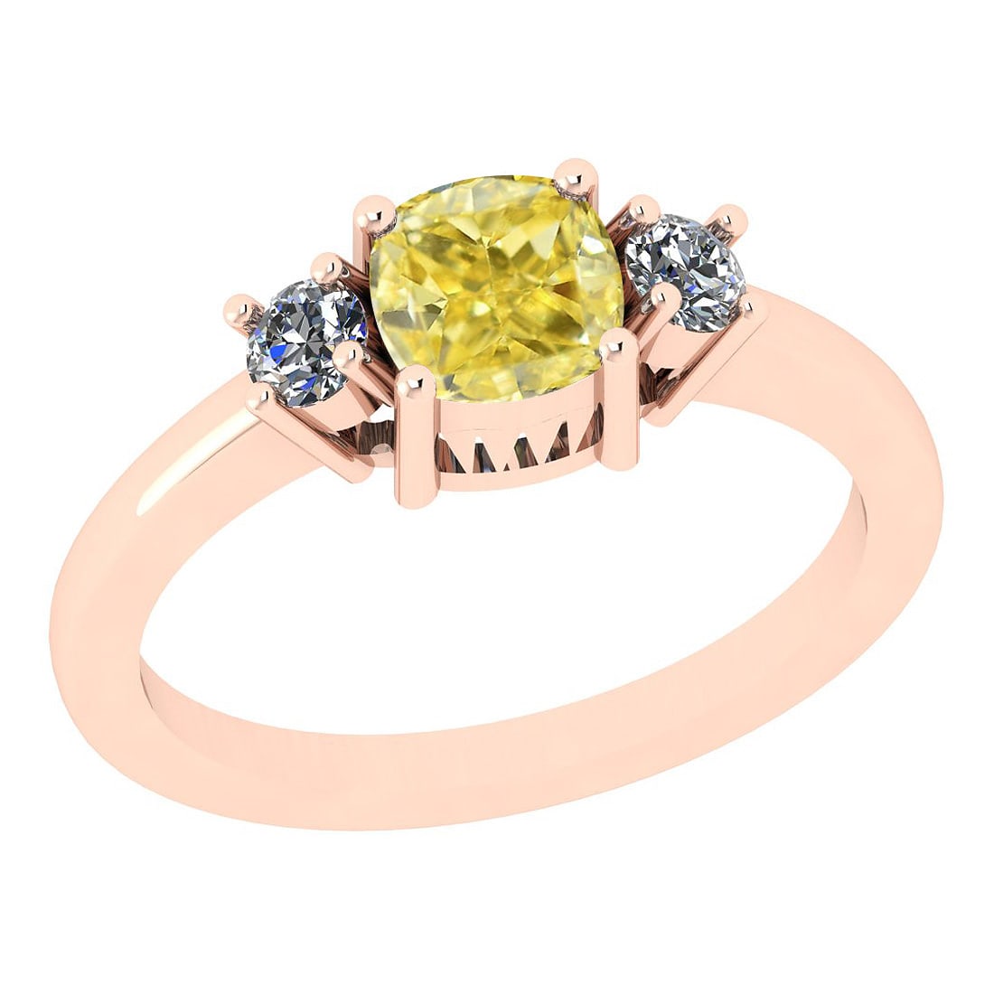 Certified 1.22 Ct GIA Certified Natural Fancy Yellow Diamond And White Diam: Center Stone Approx Weight: 1.02 Ctw (1psc Cushion Cut) GIA Certified Center Stone Color: Natural Fancy Yellow Diamond Center Stone Clarity: I2/I2 Stone Setting: Prong Side Stone Approx Weight: 0.20 c