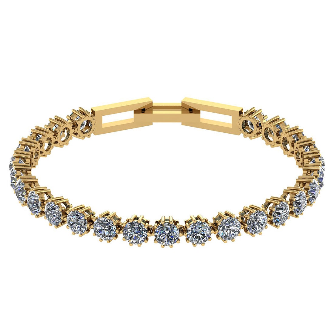 12.50 Ctw SI2/I1 Diamond Ladies Fashion 18K Yellow Gold Tennis Bracelet: Diamond Stone Weight ; 12.50 Ctw ( Round Cut) Diamond Stone Color : White J-KDiamond Stone Clarity : SI2/I1 Center Stone Setting : Prong Metal Weight : Approx 11.90 Gram 18K Yellow Gold Tennis Bracele