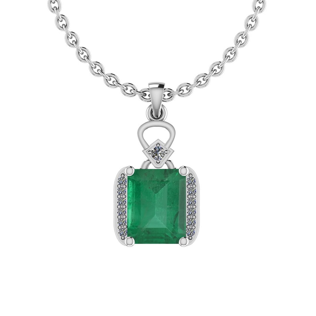 Certified 3.30 Ctw Emerald and Diamond I2/I3 14K White Gold Victorian Style