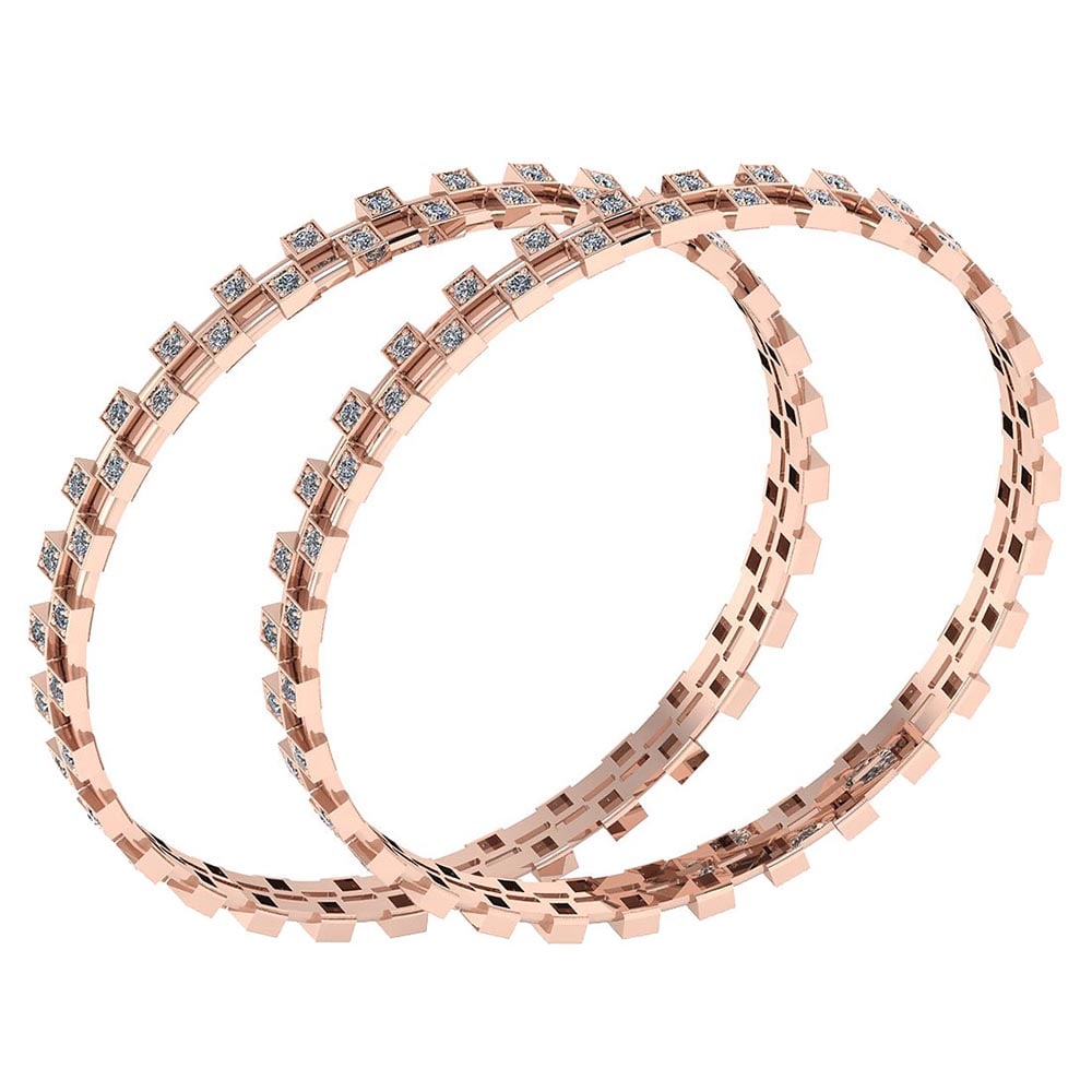 Certified 3.72 Ctw Diamond VS/SI1 Bangles 14K Rose Gold Made In USA: Center Stone Approx Weight: 3.72 Ctw (124 Pcs Round) Center Stone Color: White G-H Diamond Stone Clarity: VS/SI1 Stone Setting: Prong Metal Approx Weight: 28.10 Gram Bangles Size: 57 mm 224 Inches