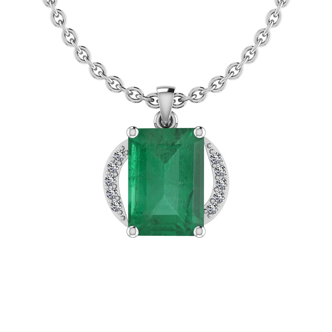 Certified 2.46 Ctw Emerald and Diamond I2/I3 14K White Gold Victorian Style