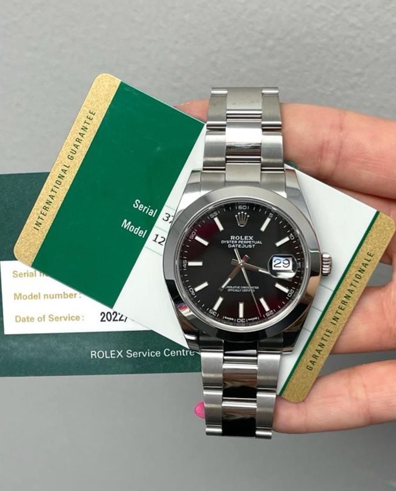 41mm Rolex Datejust Ref 126300 Black Stick Dial Comes with Box & Papers
