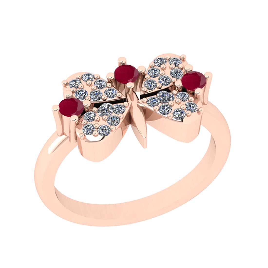 0.40 Ctw SI2/I1 Ruby And Diamond 14K Rose Gold Ring: Center Stone Weight : 0.15 Ctw ( Round Cut ) Center Stone Color : Ruby Center Stone Setting : Prong Side Stone Weight Of Ctw 0.25 Ctw Side Stone Color : White J-K Diamond Stone Clarity : SI2/I1 Stone 