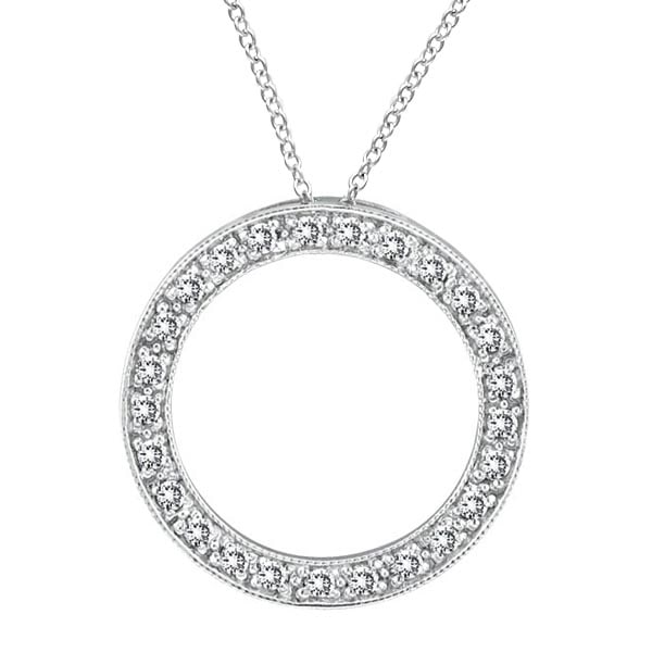 Diamond Circle Pendant Necklace in 14k White Gold 0.53 ctw