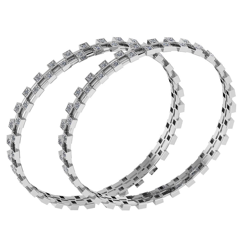 Certified 3.72 Ctw Diamond VS/SI1 Bangles 14K White Gold Made In USA: Center Stone Approx Weight: 3.72 Ctw (124 Pcs Round) Center Stone Color: White G-H Diamond Stone Clarity: VS/SI1 Stone Setting: Prong Metal Approx Weight: 28.10 Gram Bangles Size: 57 mm 224 Inches 14K